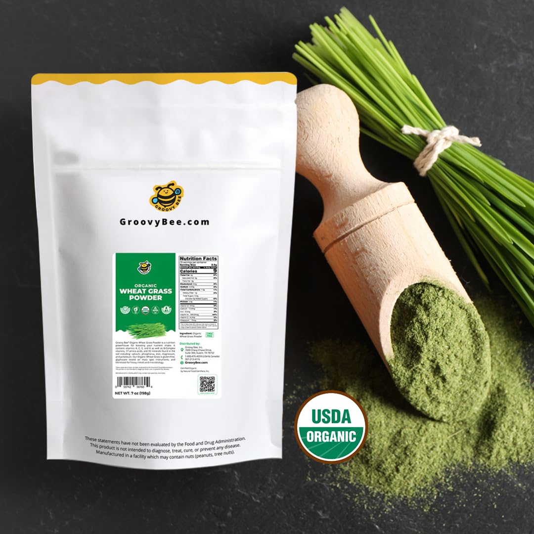 GROOVY BEE Organic Wheat Grass Powder, 7 oz