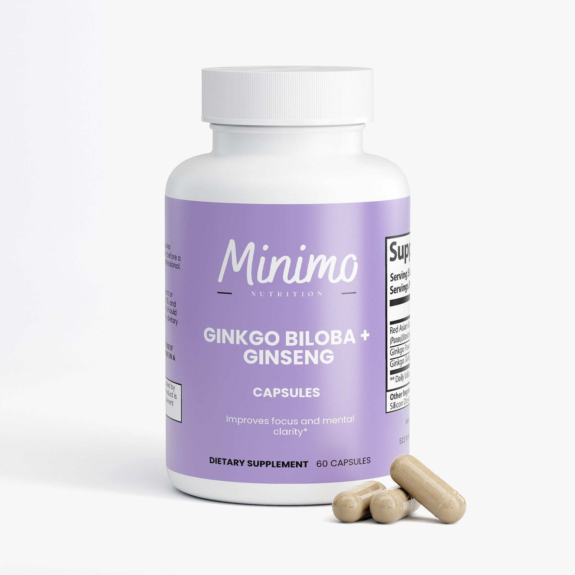 Minimo Nutrition Ginkgo Biloba + Ginseng Capsules, 60