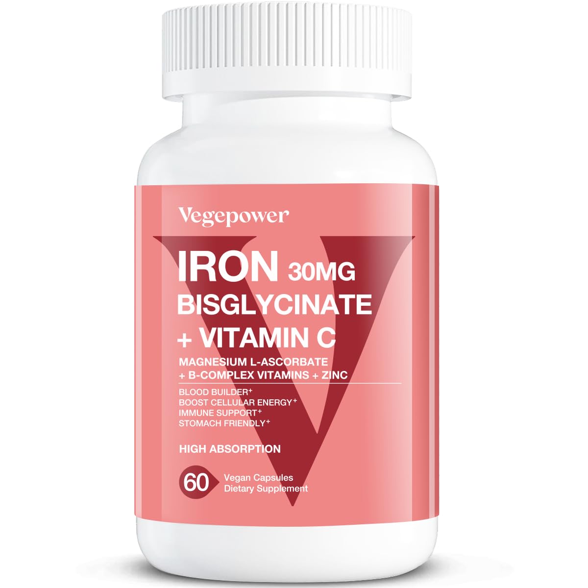 VEGEPOWER Iron Bisglycinate Capsules, 60 Capsules