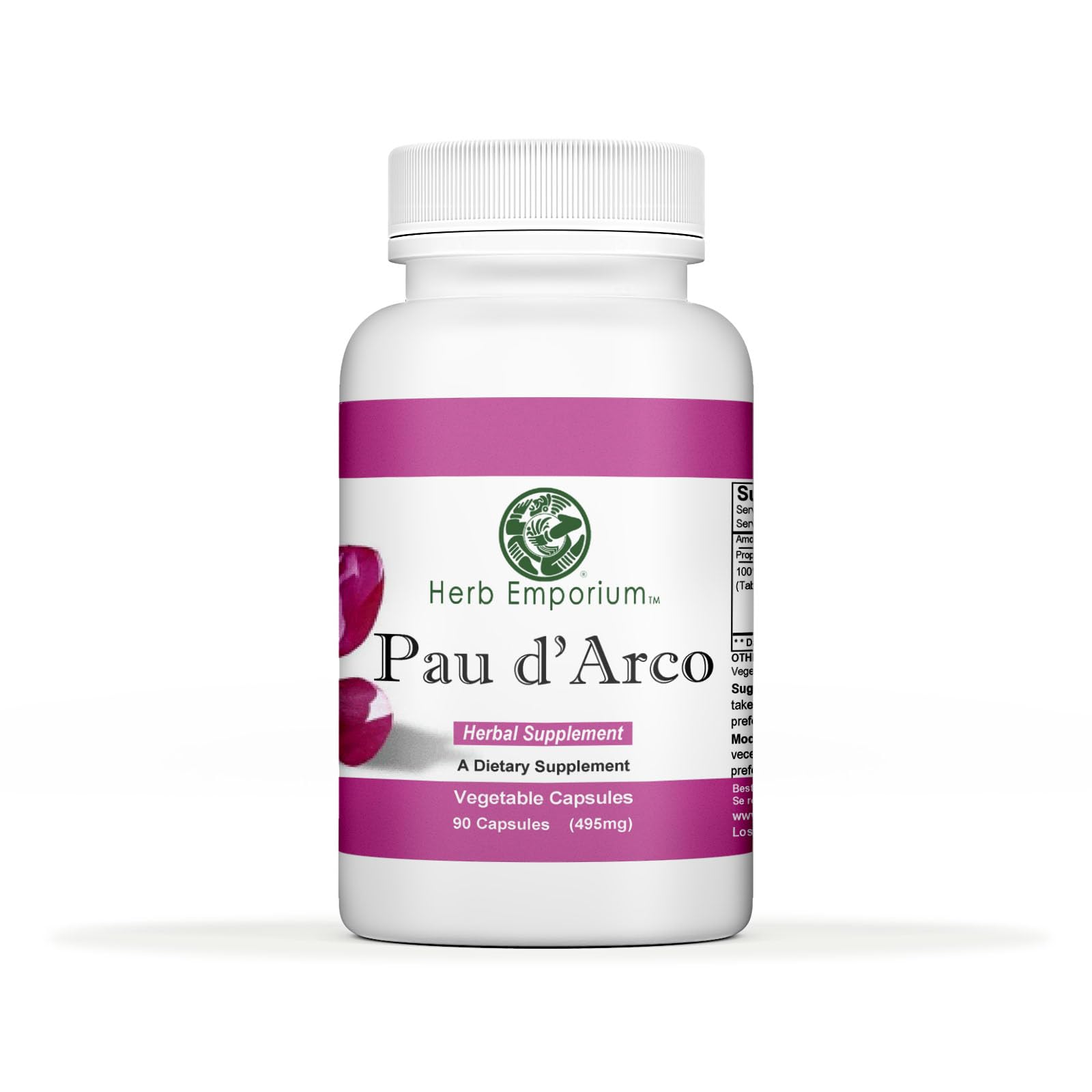 Herbs of Mexico Pau D'Arco Inner Bark (Tabebuia impetiginosa) 495mg Capsules, 90 Count