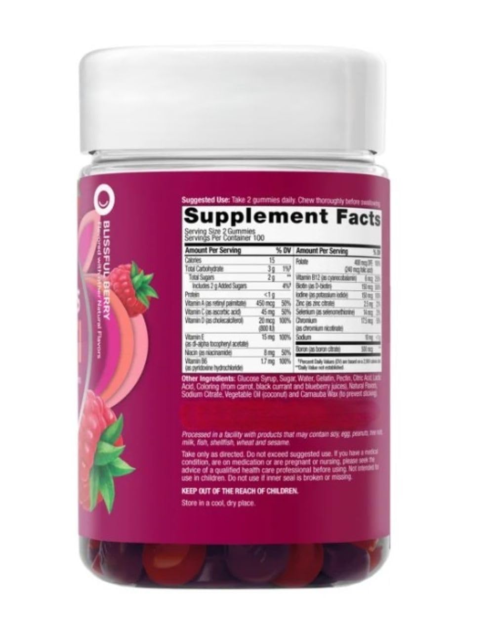 Generic Multivitamin Gummies for Women’s Daily – Complete Blend of Vitamins A, C, D, E, B-Complex, Folic Acid & Biotin – Berry Flavor – 200 Gummies