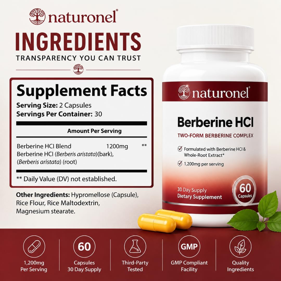 Naturonel Berberine HCl 1200mg Capsule, 60 Count