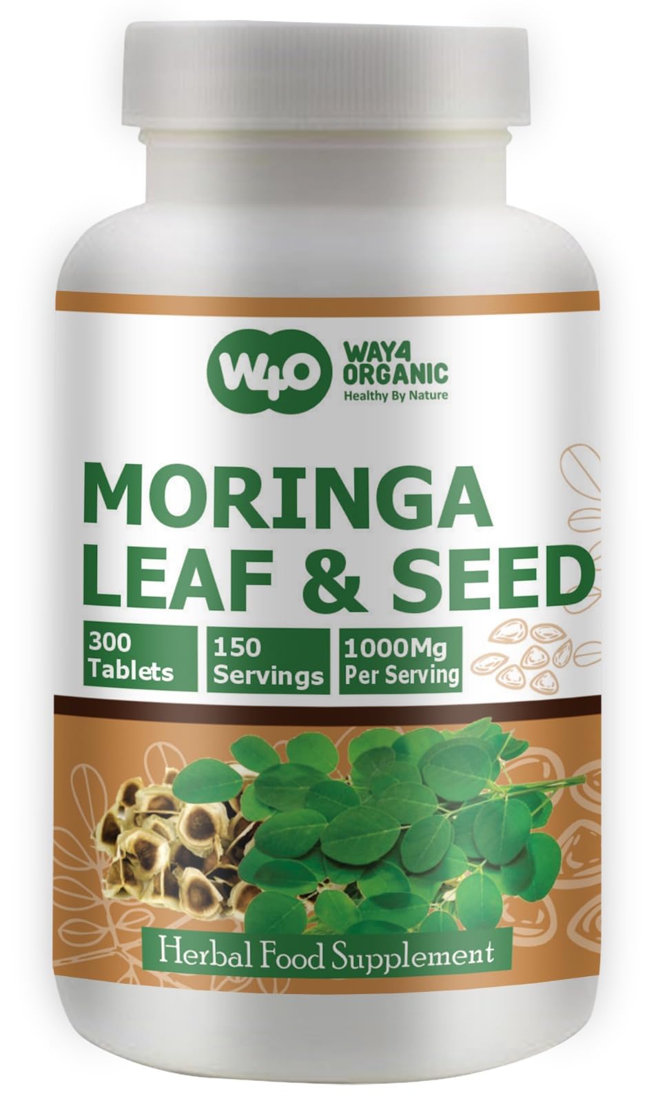 WAY 4 ORGANIC W4O Moringa Oleifera Leaf and Seed Powder Tablet, 1 Tablet