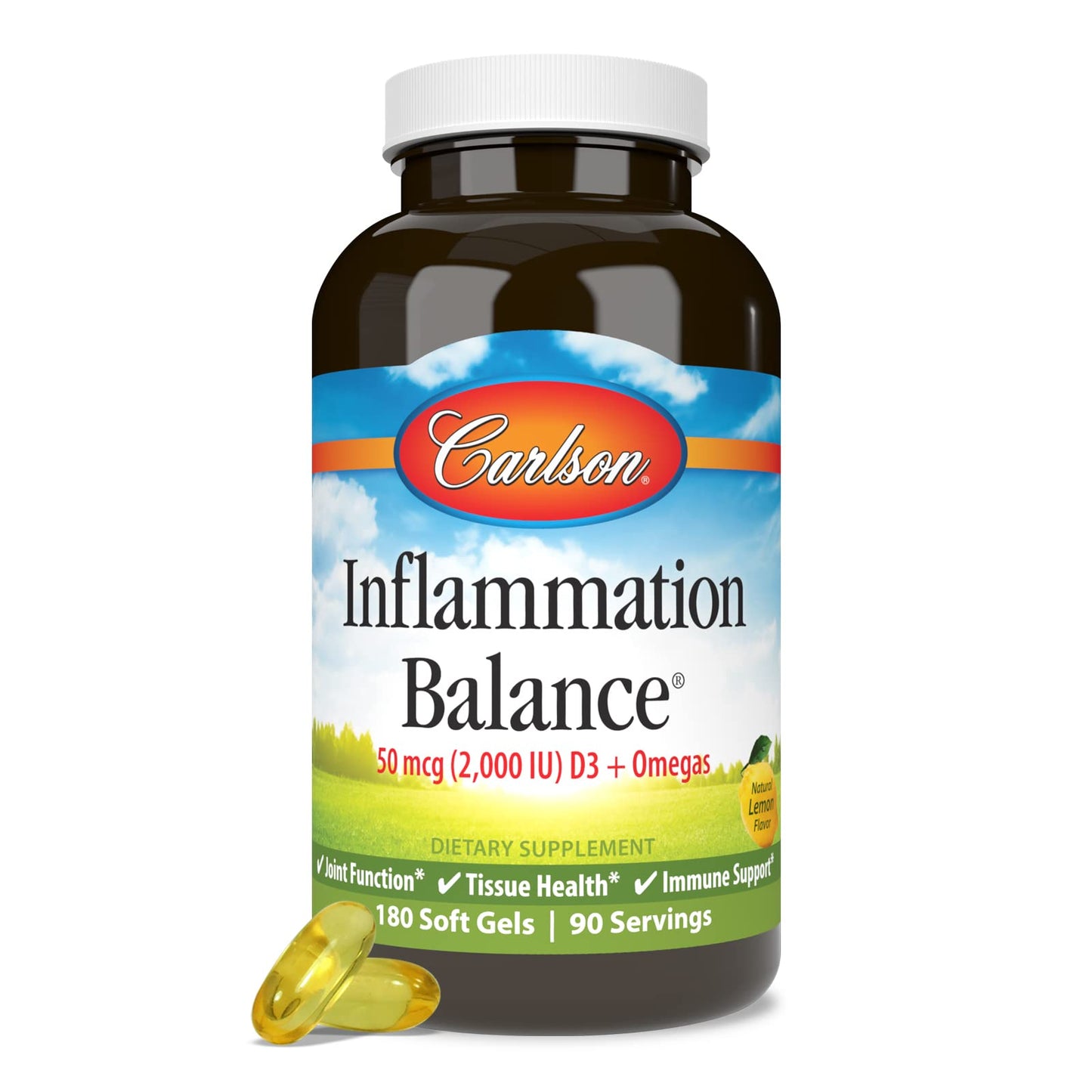 Carlson Inflammation Balance Omega-3 & Omega-6 Ratio with D3 Norwegian Wild-Caught Fish Oil Softgels 180