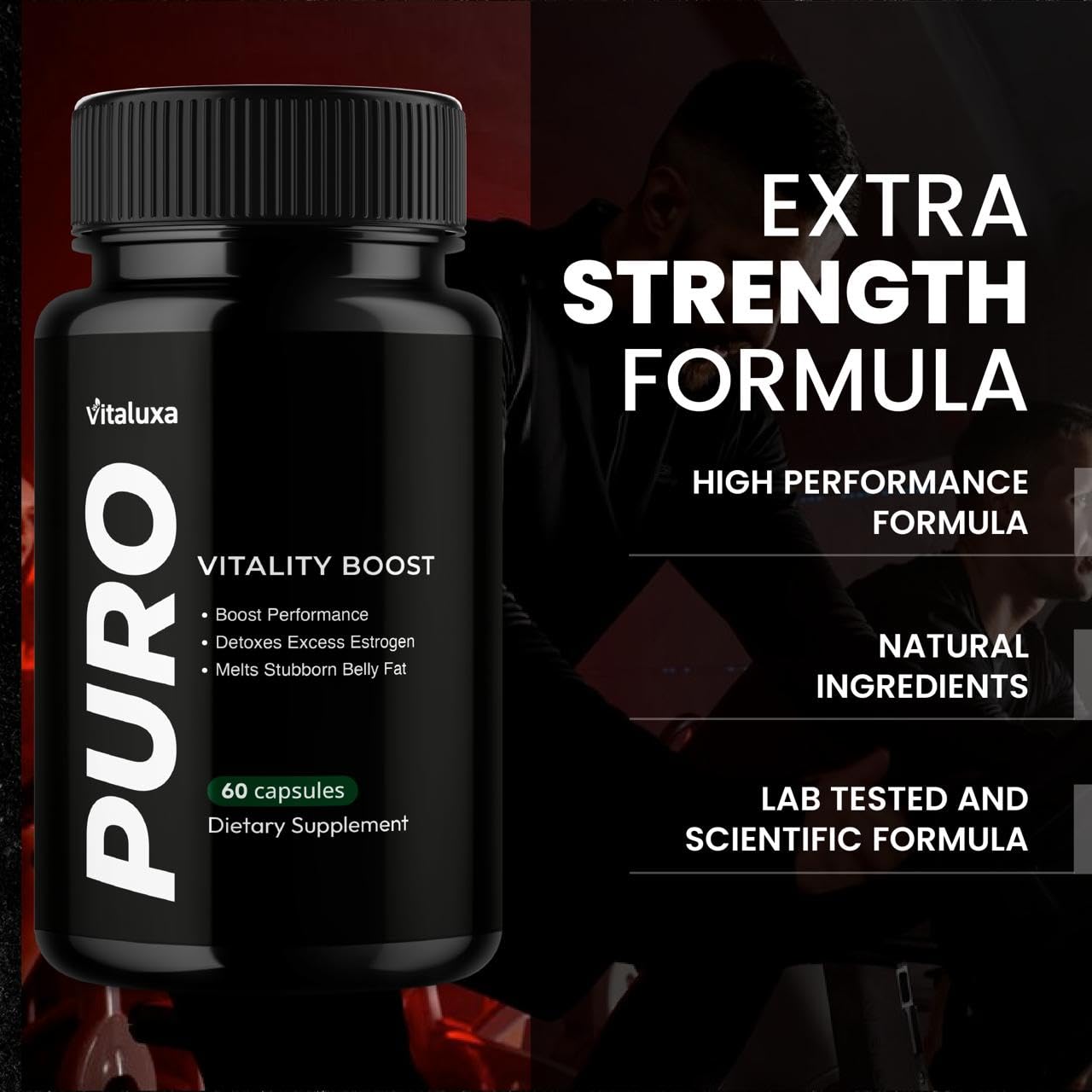 Vitaluxa Puro Vitality Boost Premium Blend Supplement Maximum Strength Daily Natural Vitamins Booster Capsules, 60 Capsules
