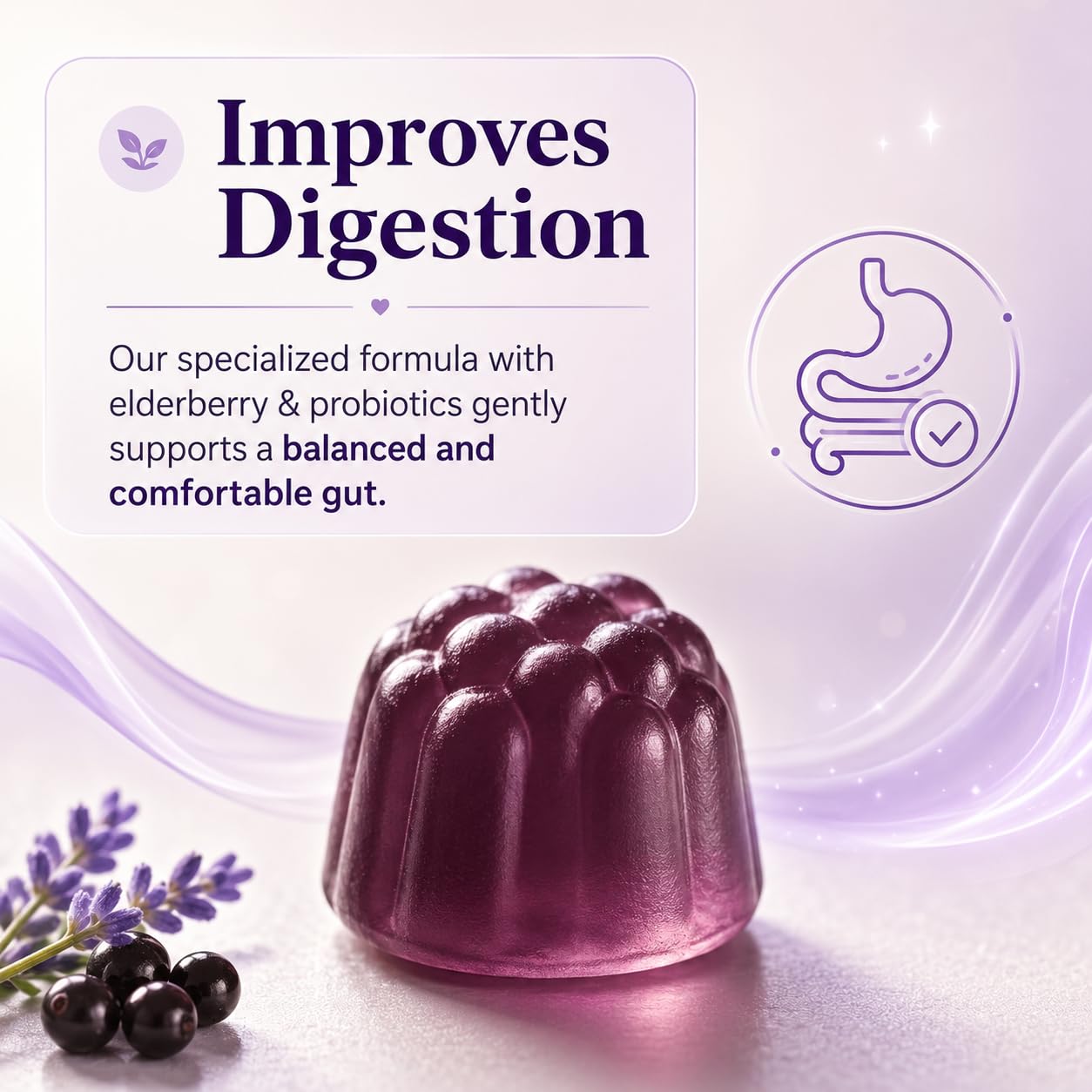GBQMGS BALMBARE Bloom Gummies with Elderberry & Probiotics, Promote Gut Acid-Base Balance, Support Gut Health, Berry Flavor, Non-GMO, Gluten Free 60 Gummies