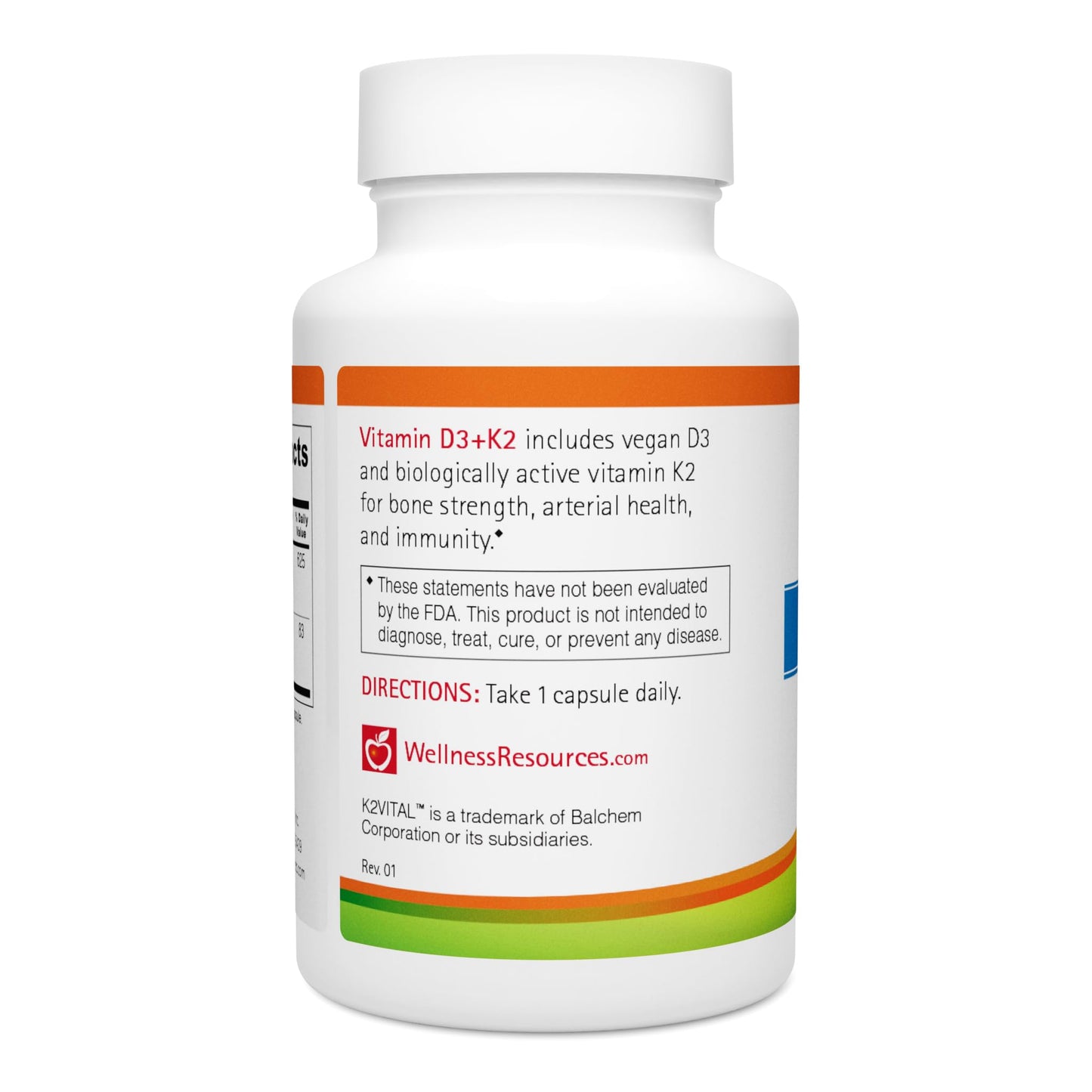Wellness Resources Vegan Vitamin D3 5000 IU and Vitamin K2 100 mcg 2-in-1 D3 K2 MK-7 Capsule, 60 Capsules