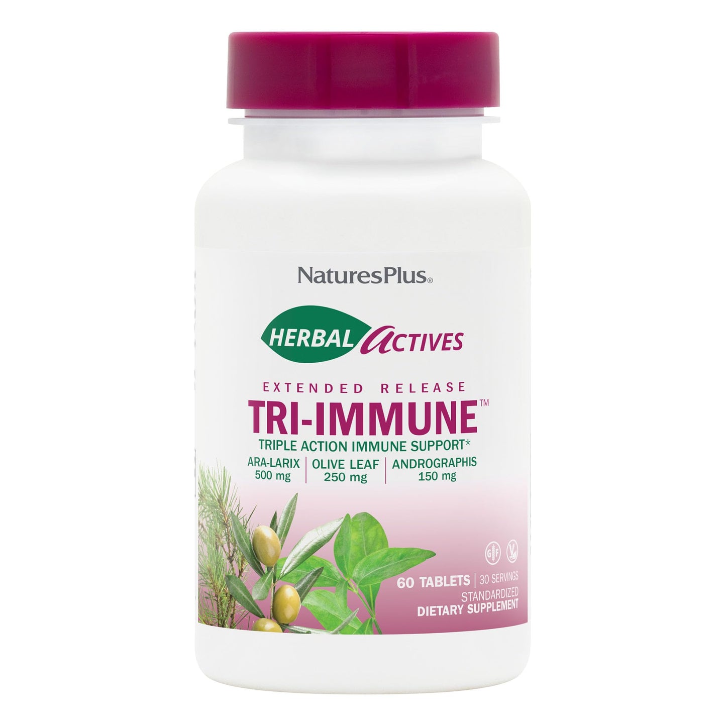 NaturesPlus Herbal Actives Tri-Immune Extended Release Tablets, 60 Count