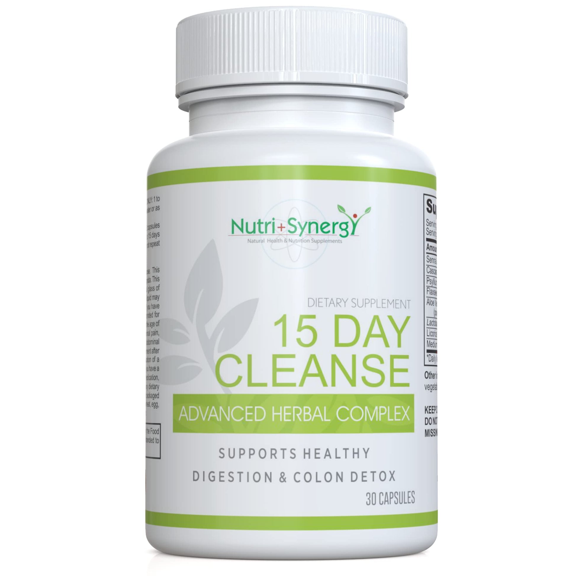 Nutri + Synergy 15 Day Cleanse Advanced Herbal Complex - Colon Cleanse and Detox - Improved Intestinal Health Capsule, 30 Capsules