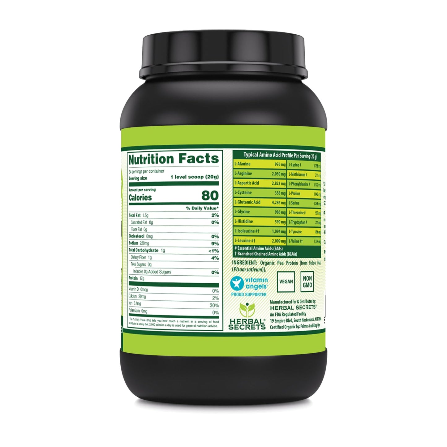 Herbal Secrets Organic Pea Protein Powder 32 Servings