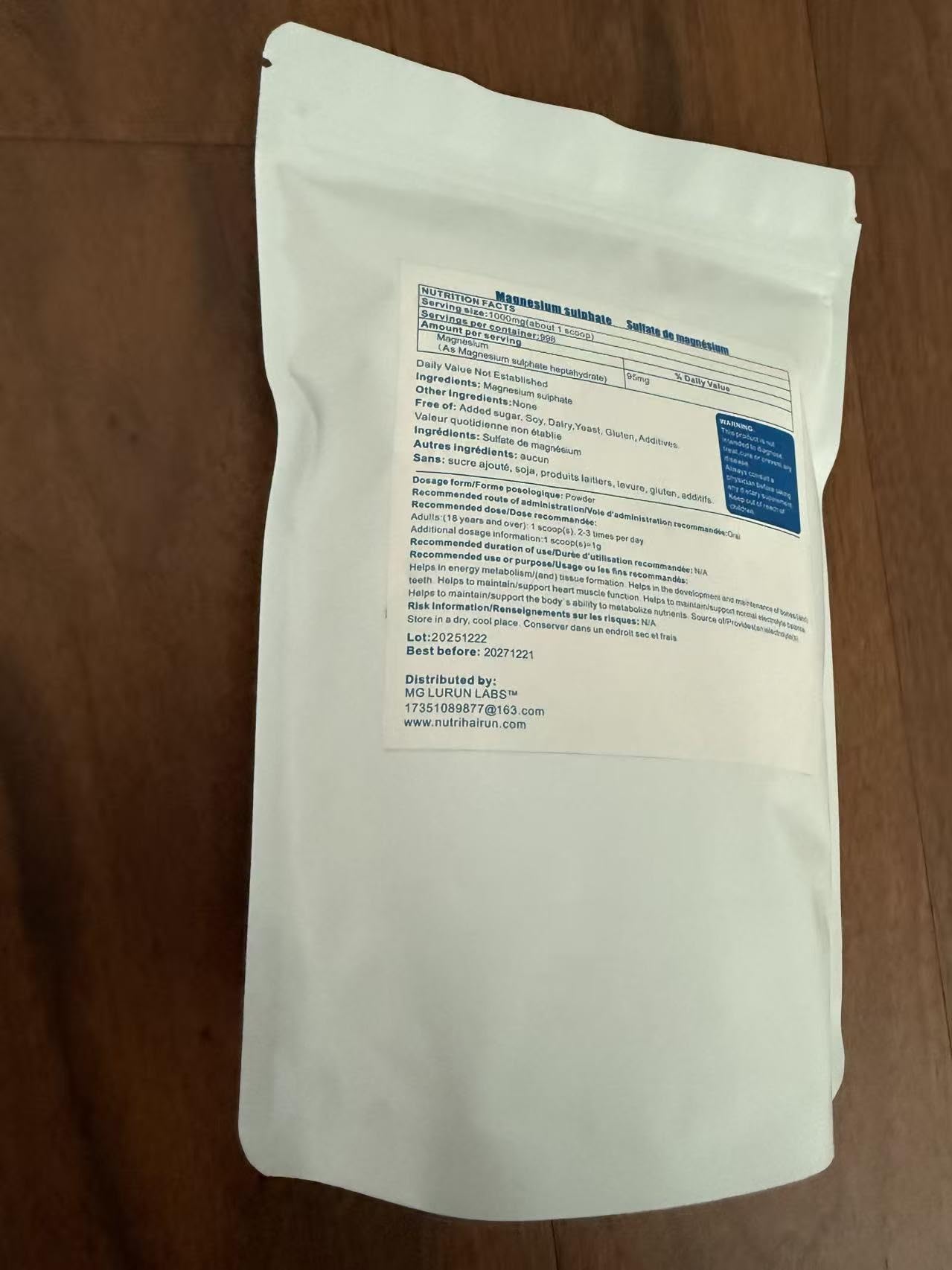 MG LURUN LABS Food Grade Magnesium Sulfate Powder 35.2