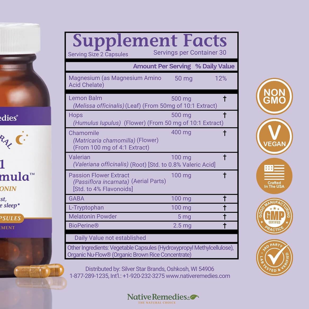 Native Remedies 10-in-1 Natural Sleep Aid for Adults & Kids 4+ - Herbal Capsule, 60 Count