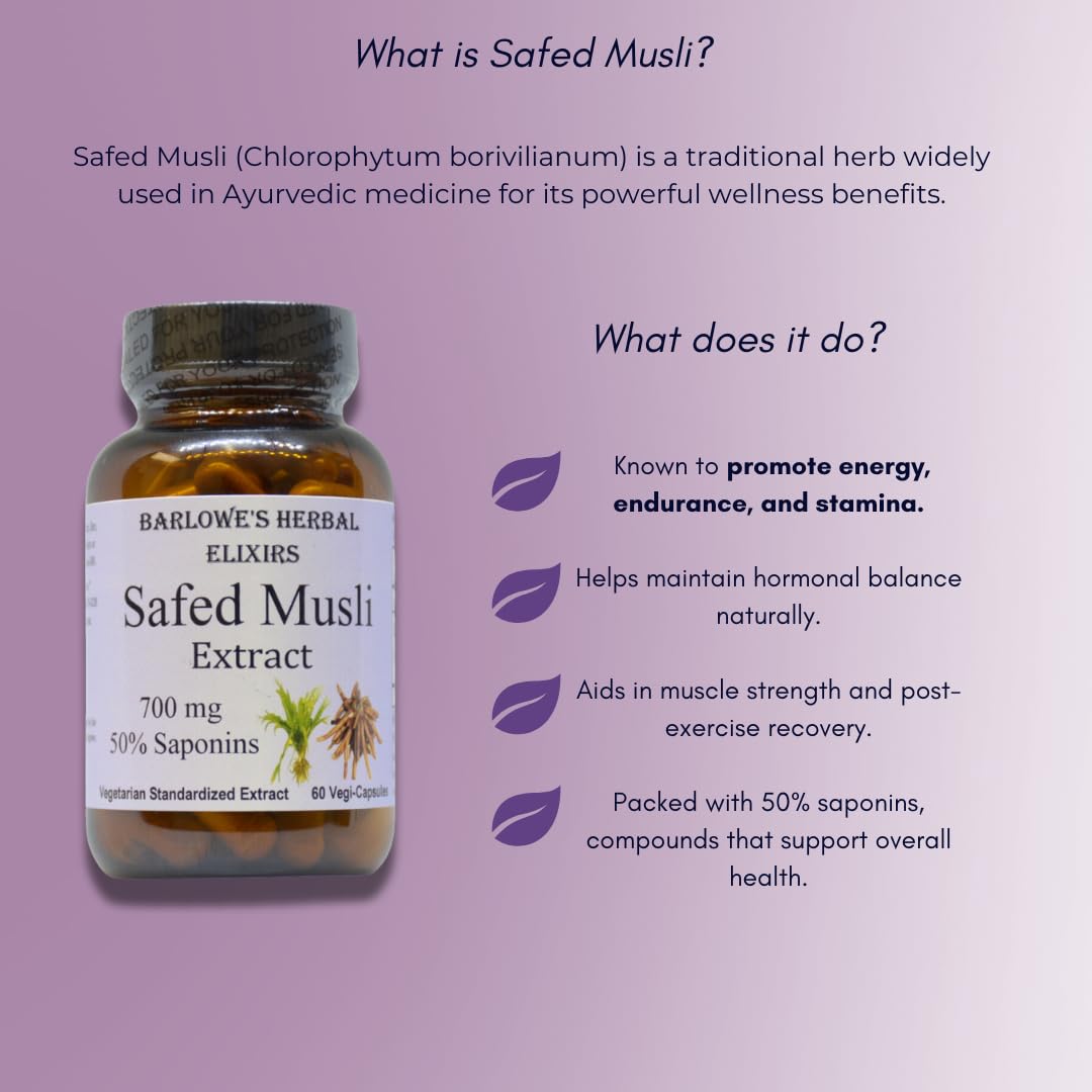 Barlowe's Herbal Elixirs Safed Musli Extract Capsules 60 Veggie Capsules