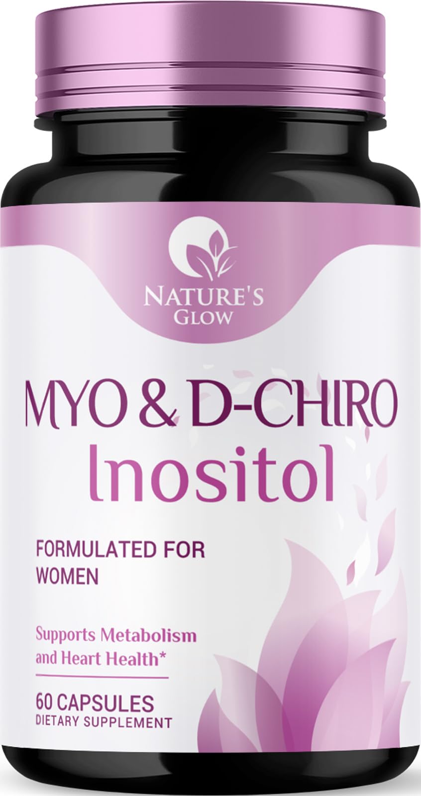 Nature's Glow Myo-Inositol & D-Chiro Inositol 1025mg - 40:1 Ideal Ratio for Ovarian Support, Vegan Myo & D-Chiro Inositol Supplement for Women's Natural Balance and Hormone Support, Vitamin B8, Non-GMO, 60 Capsules