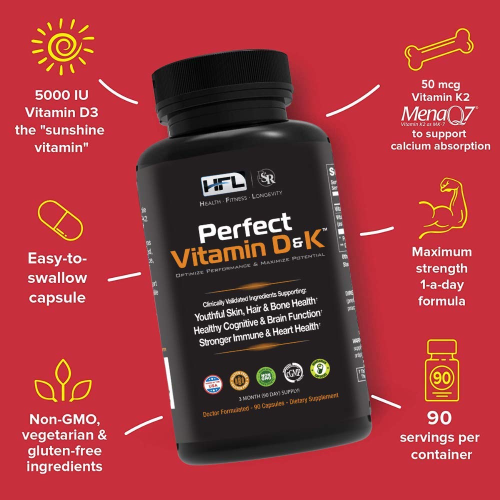 HFL Vitamin D3 & K2 (MenaQ7 MK-7) Capsule 90 Count