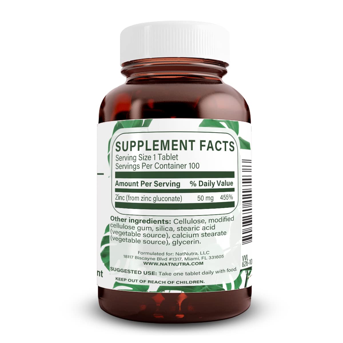 Natural Nutra Zinc Gluconate 50mg Vegan Tablets, 100 Count
