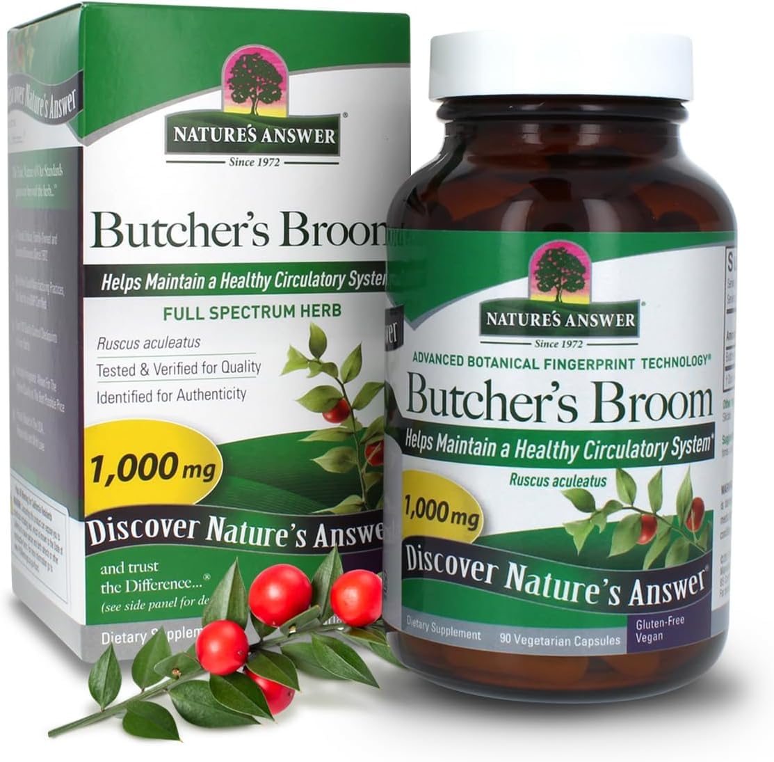 Nature's Answer Butcher's Broom Root Capsules, 90 Count