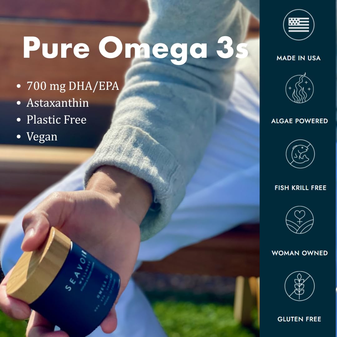 Seavoir Omega 3 Algae-Based Supplement with DHA/EPA & Astaxanthin, 60 Softgels