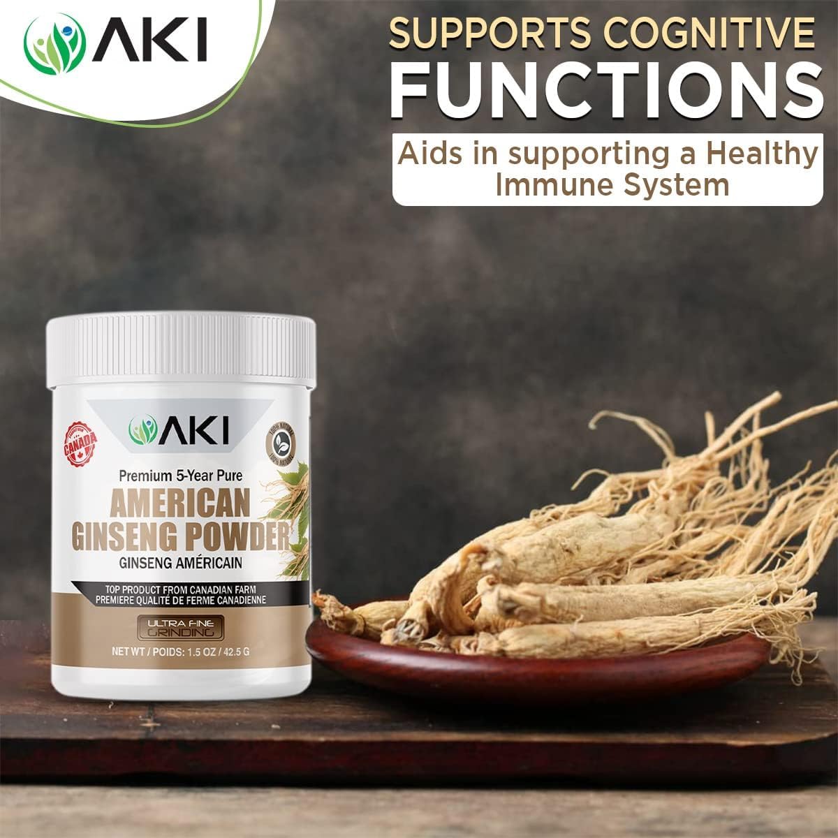 AKI American Ginseng Powder with 4% Ginsenosides 1.5 oz