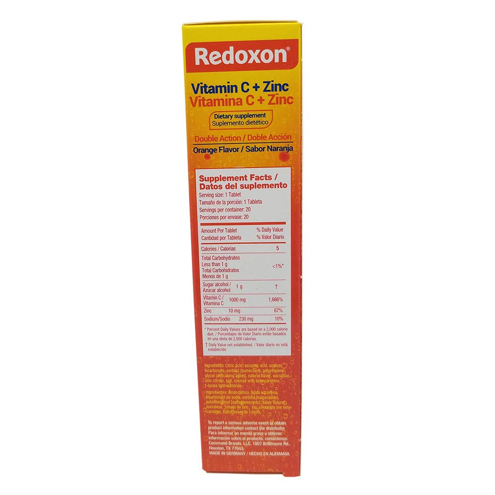 Redoxon Orange Flavored Vitamin C Tablets with Zinc, 20 Count