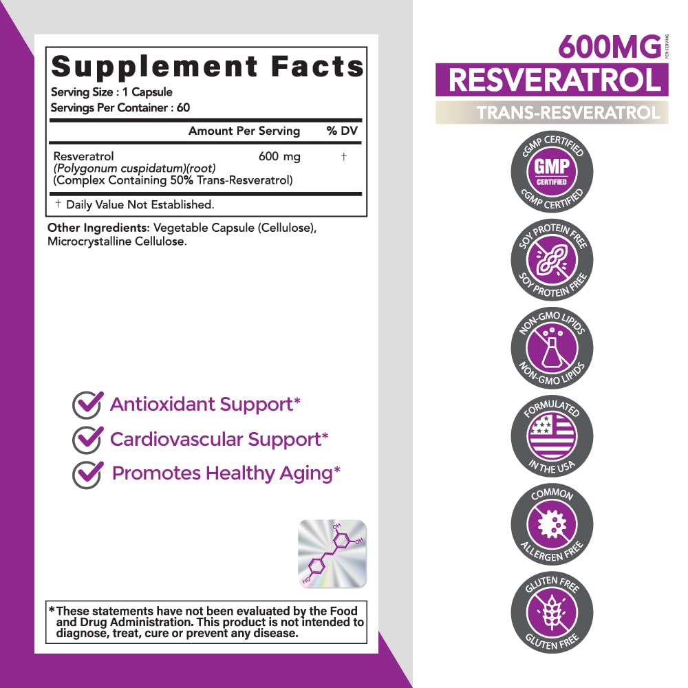 Omvi Trans-Resveratrol 600mg Capsule, 60 Count
