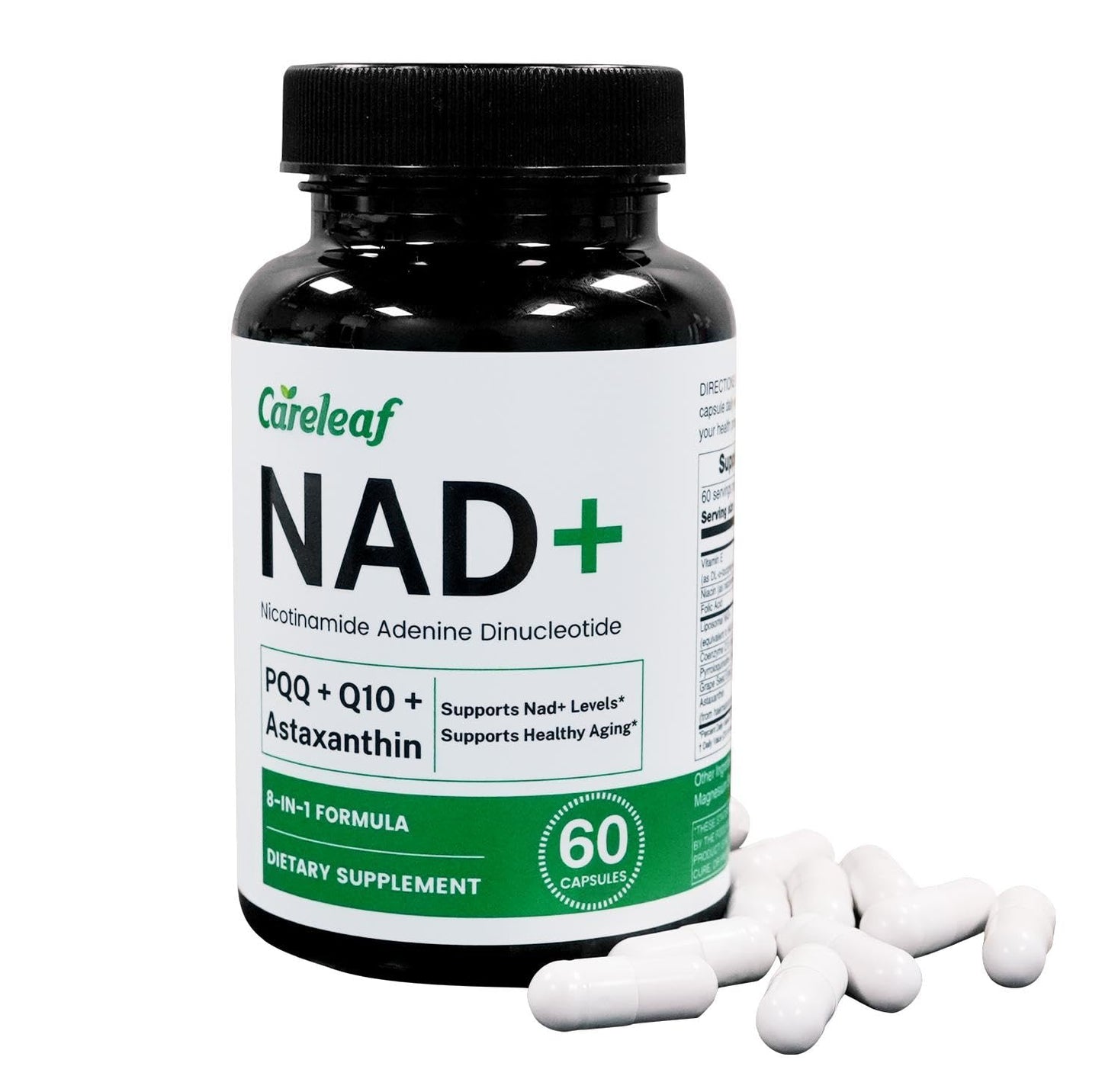 careleaf NAD+ Supplement 300mg, Liposomal NAD Boost with PQQ, Astaxanthin, Folic Acid, Vitamin E, Anti-Aging, Cell Longevity, Energy Metabolism, 60 Capsules