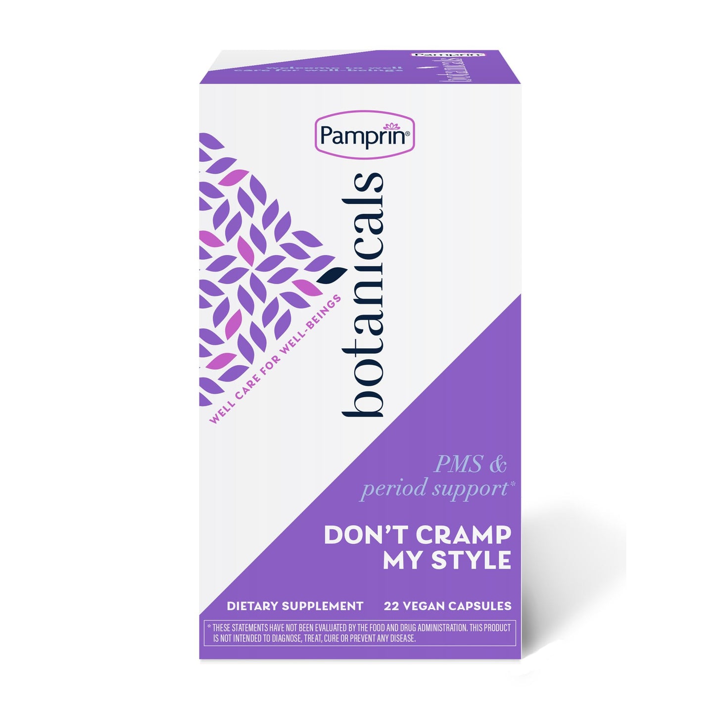Pamprin Botanicals Supplement for PMS & Period Support, with Ashwagandha, Magnesium, Turmeric, Vitamin B6, Chasteberry Capsules, 22 Count