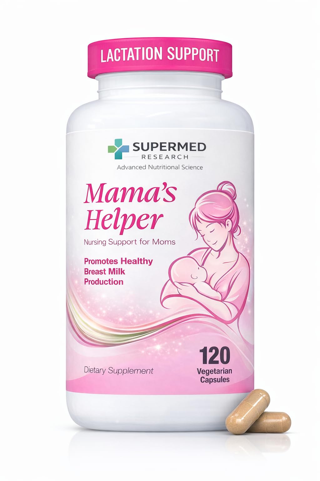 Supermed Research Lactation Supplement to Increase Milk Supply for Breastfeeding with Goat's Rue, Fenugreek, Alfalfa, Fennel, Shatavari, Milk Thistle – Supports Breastmilk Production Capsules 120