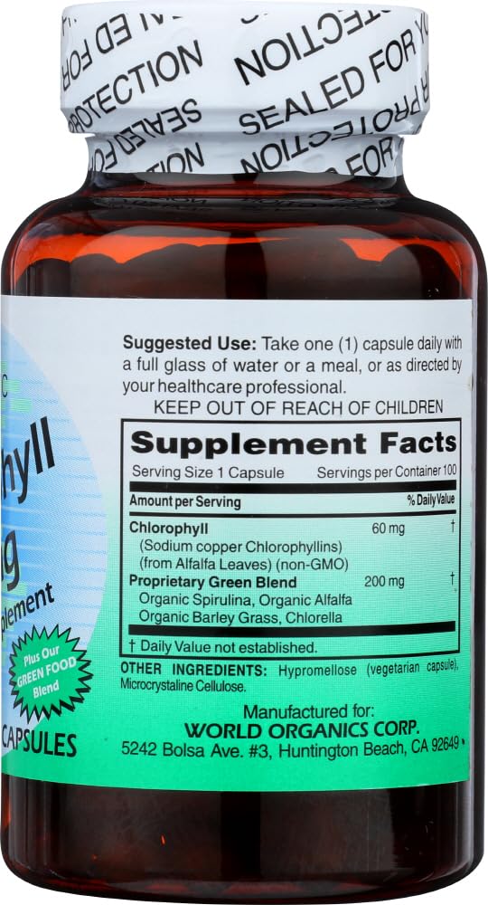 World Organic Chlorophyll 60MG Capsule 100 Count
