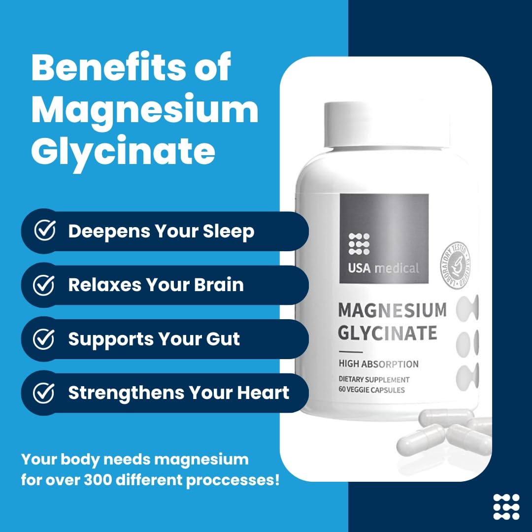USA Medical Magnesium Glycinate Capsules, 60 Count