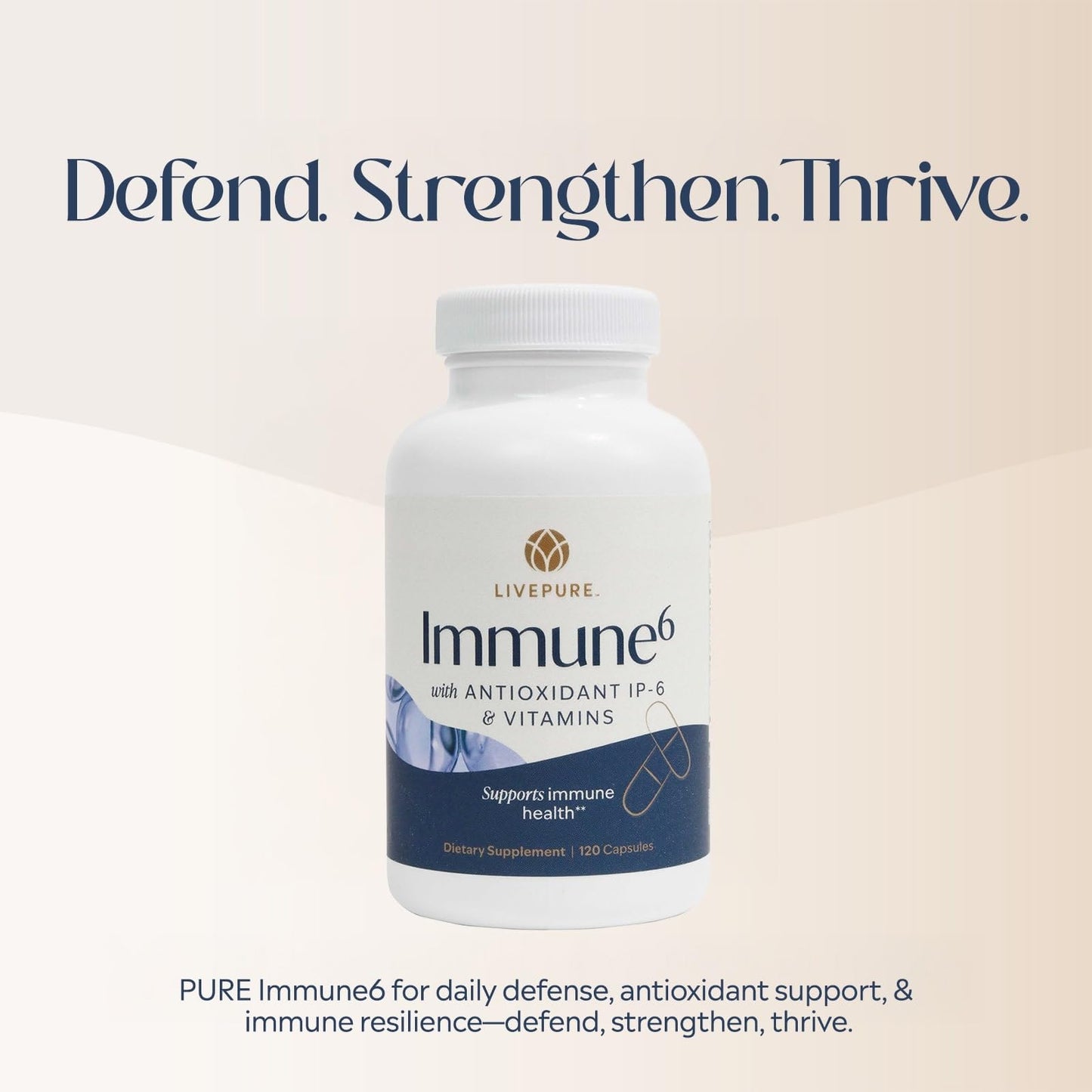 PURE Immune6 Immune Support Supplement with Antioxidant Inositol Hexaphosphate IP6, Selenium, Vitamin C and D3 Capsules 120