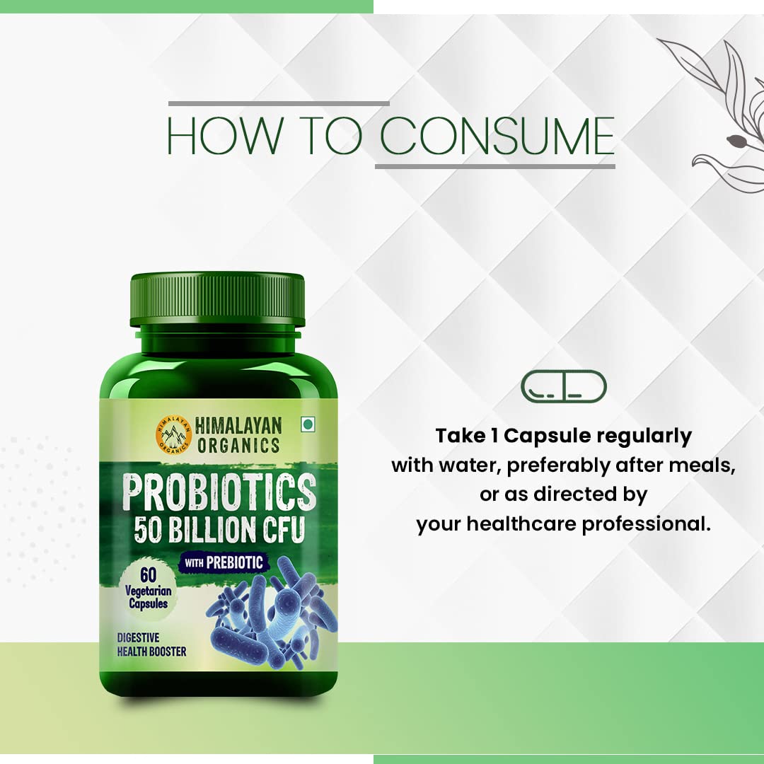 Himalayan Organics Probiotics 50 Billion CFU 150mg with Prebiotics, 60 Veg Capsules