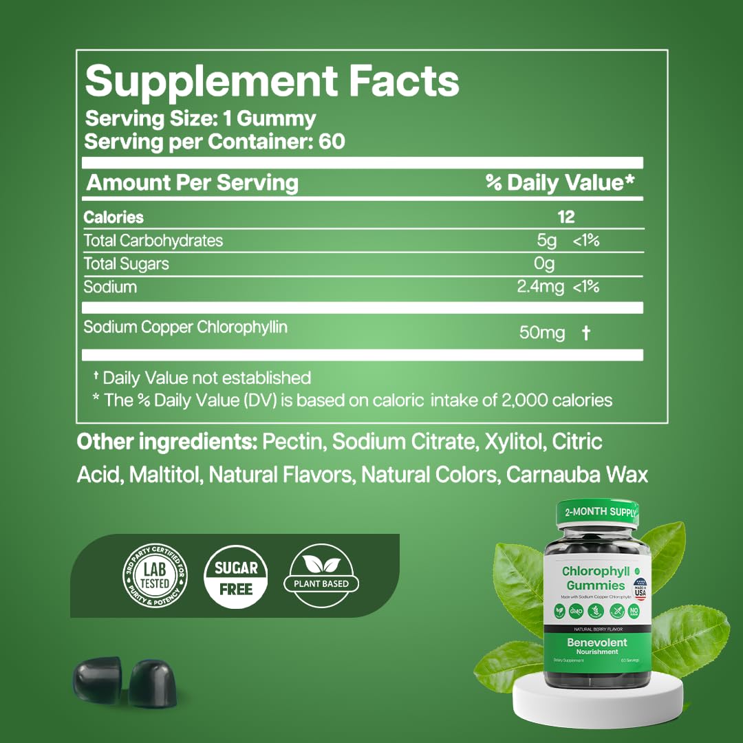 Benevolent Nourishment Chlorophyll Supplement Gummies 60 Count