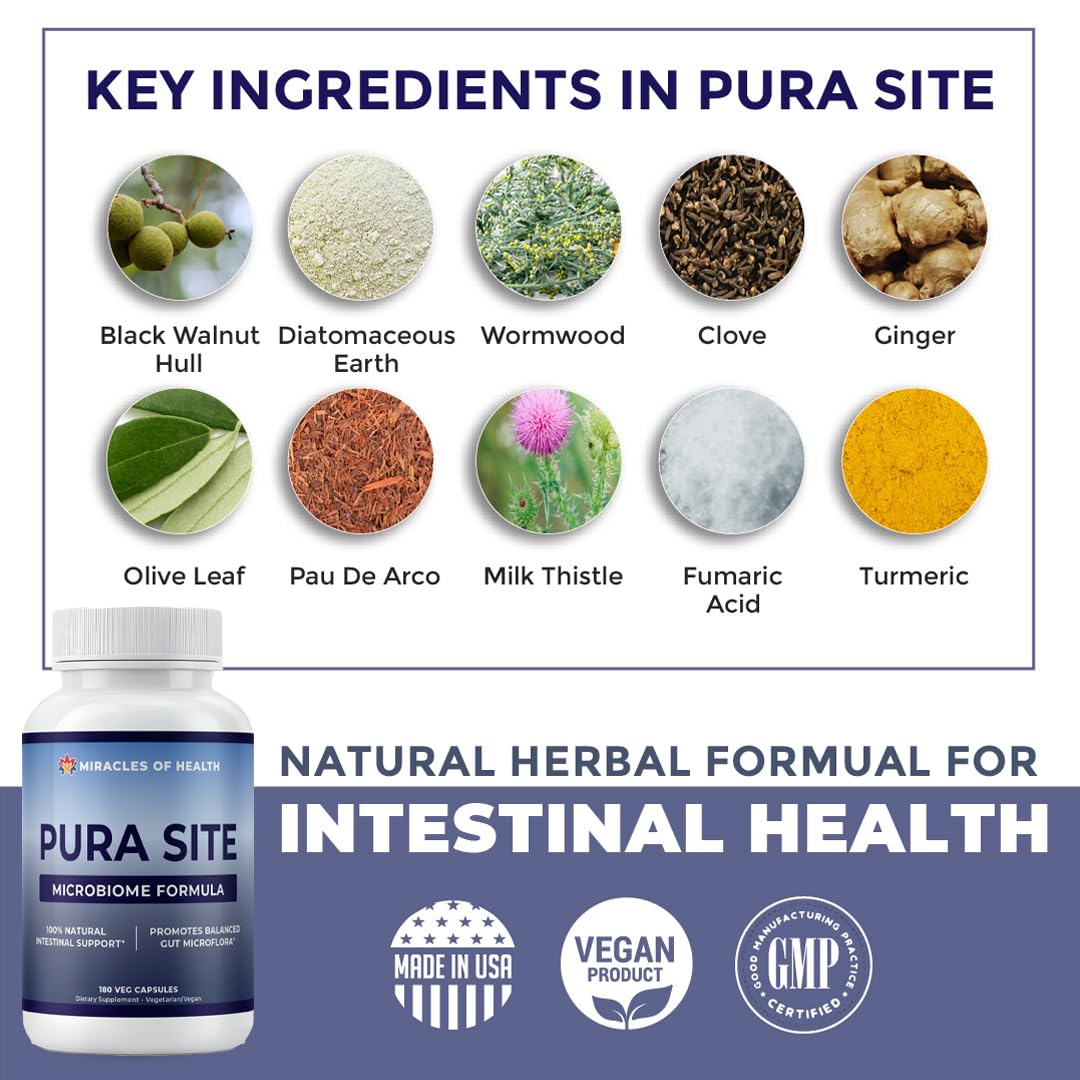 Miracles of Health Pura Site Intestinal Health Formula Capsules 180 Capsules