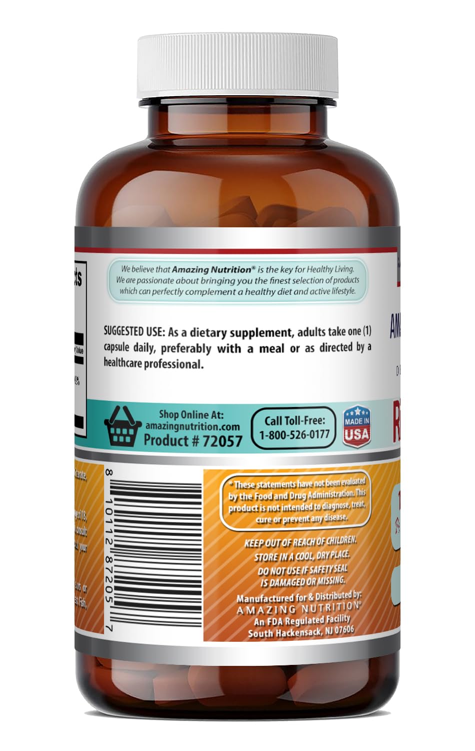 Amazing Nutrition Riboflavin (Vitamin B2) Supplement Capsules 120