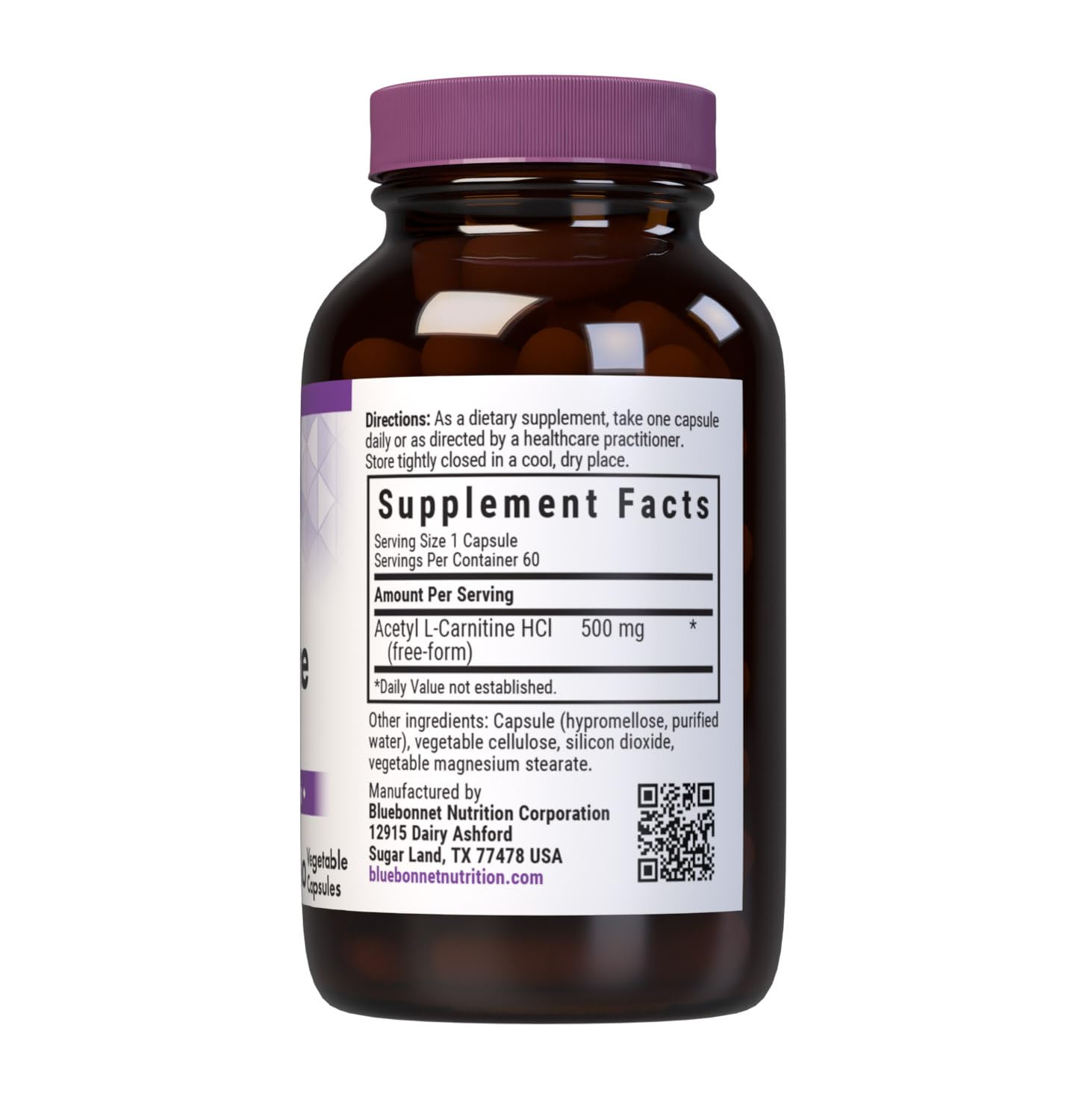 BlueBonnet Acetyl L-Carnitine 500 mg Capsules, 60 Count