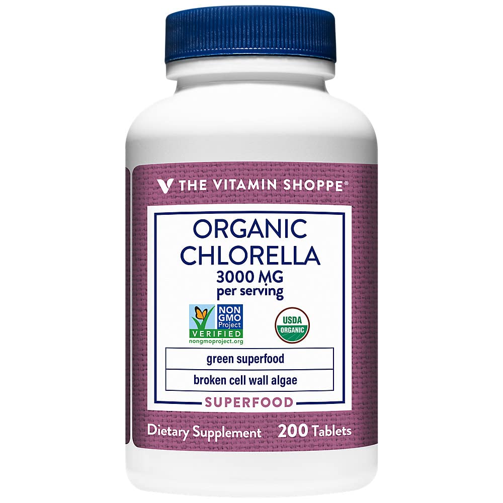 The Vitamin Shoppe Organic Chlorella Green Superfood 3,000 mg Tablets 200 Tablets