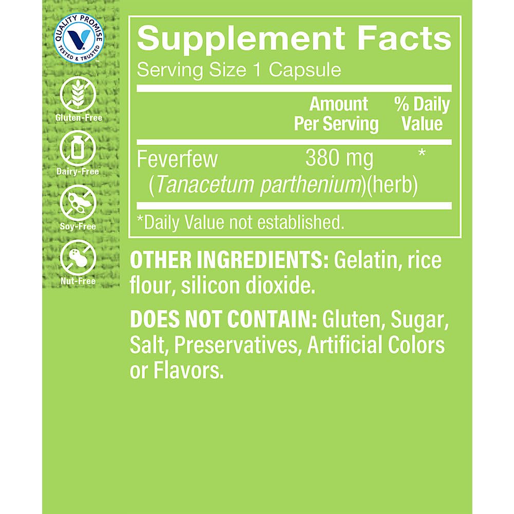 The Vitamin Shoppe Feverfew 380mg A Traditional Herb Once Daily Capsules, 100 Count