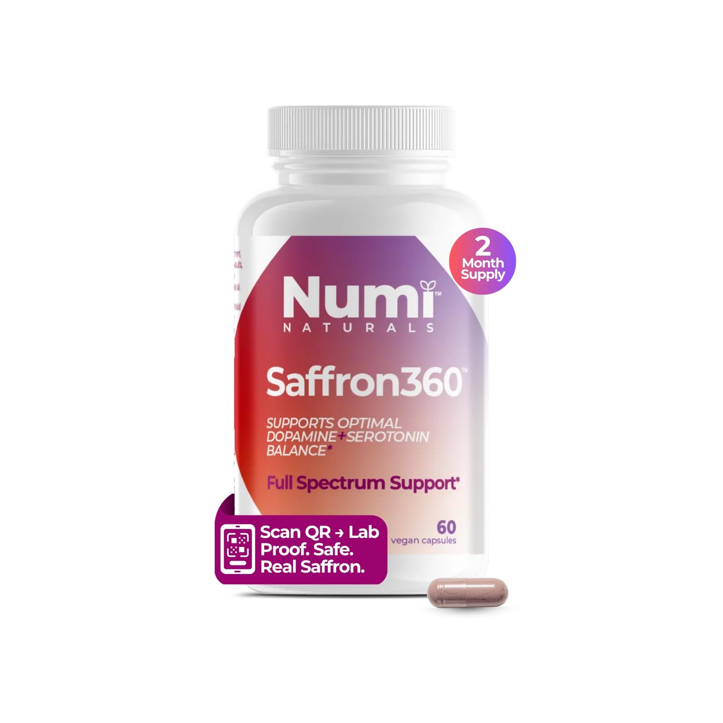Numi Naturals Saffron Extract 88.5mg Capsules, 60 Count