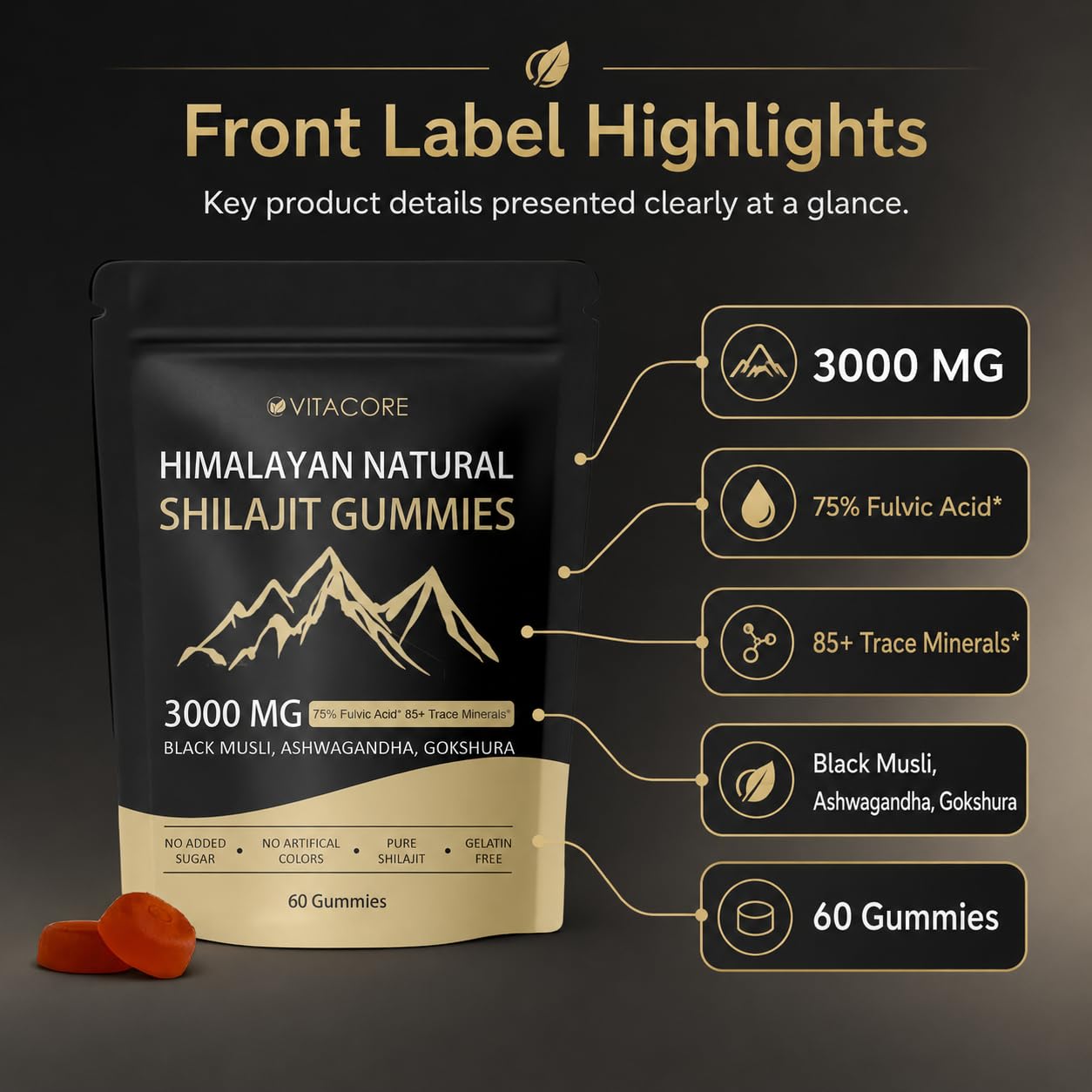 Velvra Cleanse Vitacore Himalayan Shilajit Gummies with Fulvic Acid, 60 Count