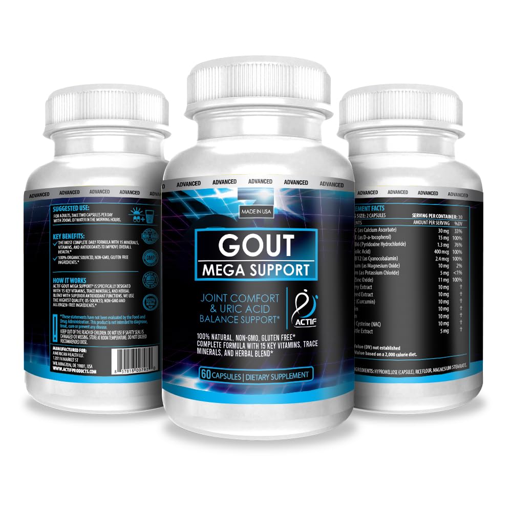 ACTIF Gout Mega Support with 15 Advanced Factors, 60 Capsules
