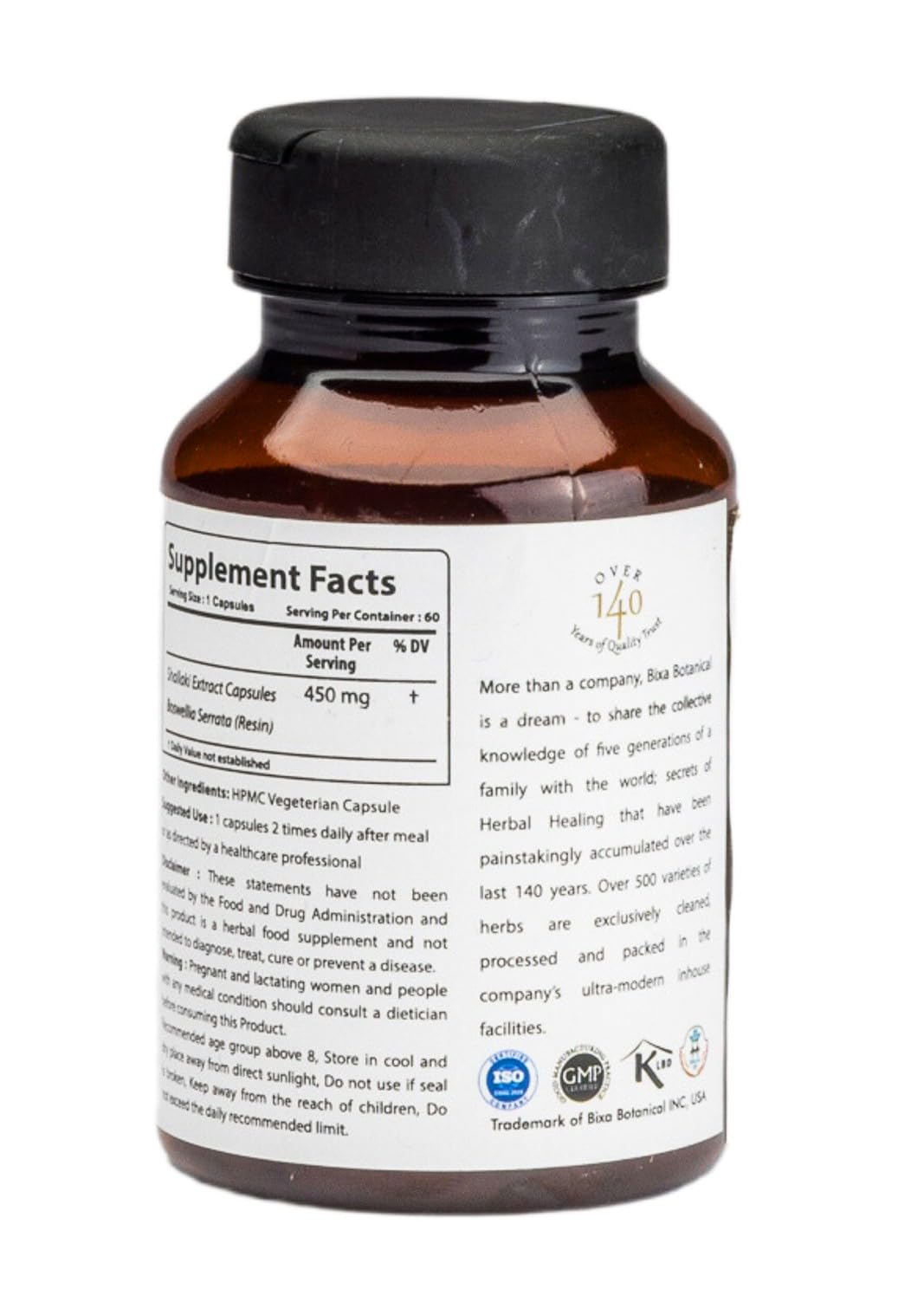 bixa BOTANICAL Boswellia Serrata Extract (65% Boswellic Acid) Capsules, 60 Count