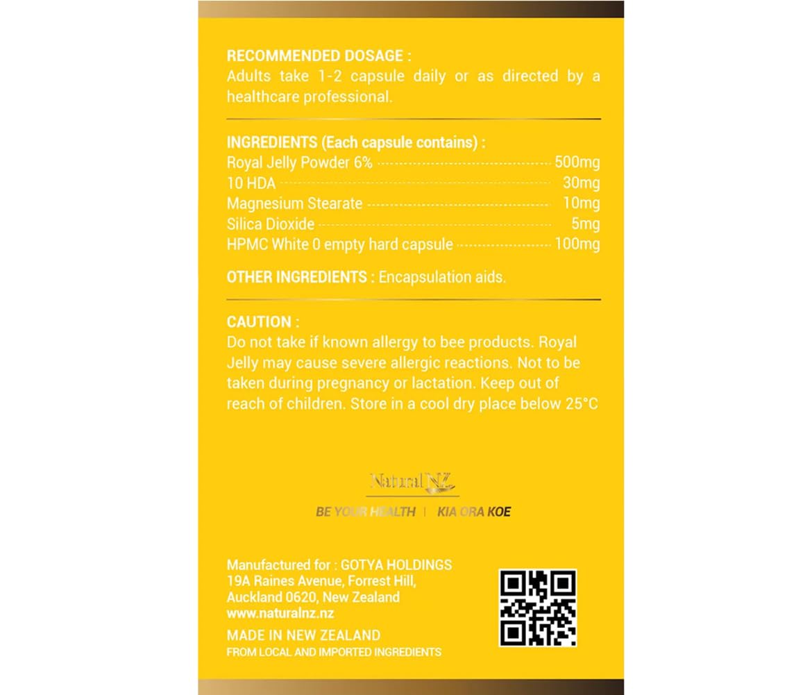 Natural NZ Premium Royal Jelly 1,500mg Capsule, 180 Capsules