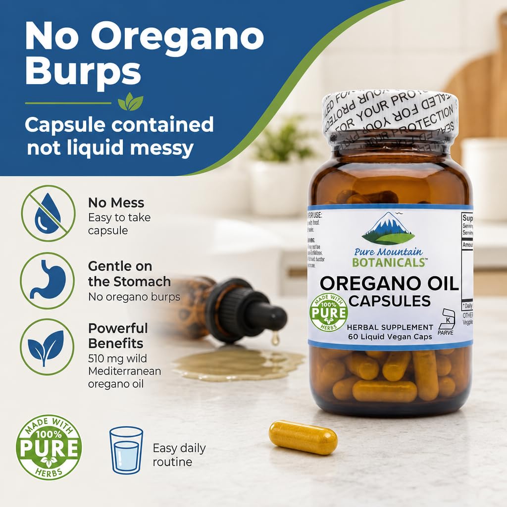 Pure Mountain Botanicals Oregano Oil Capsules 60 Count