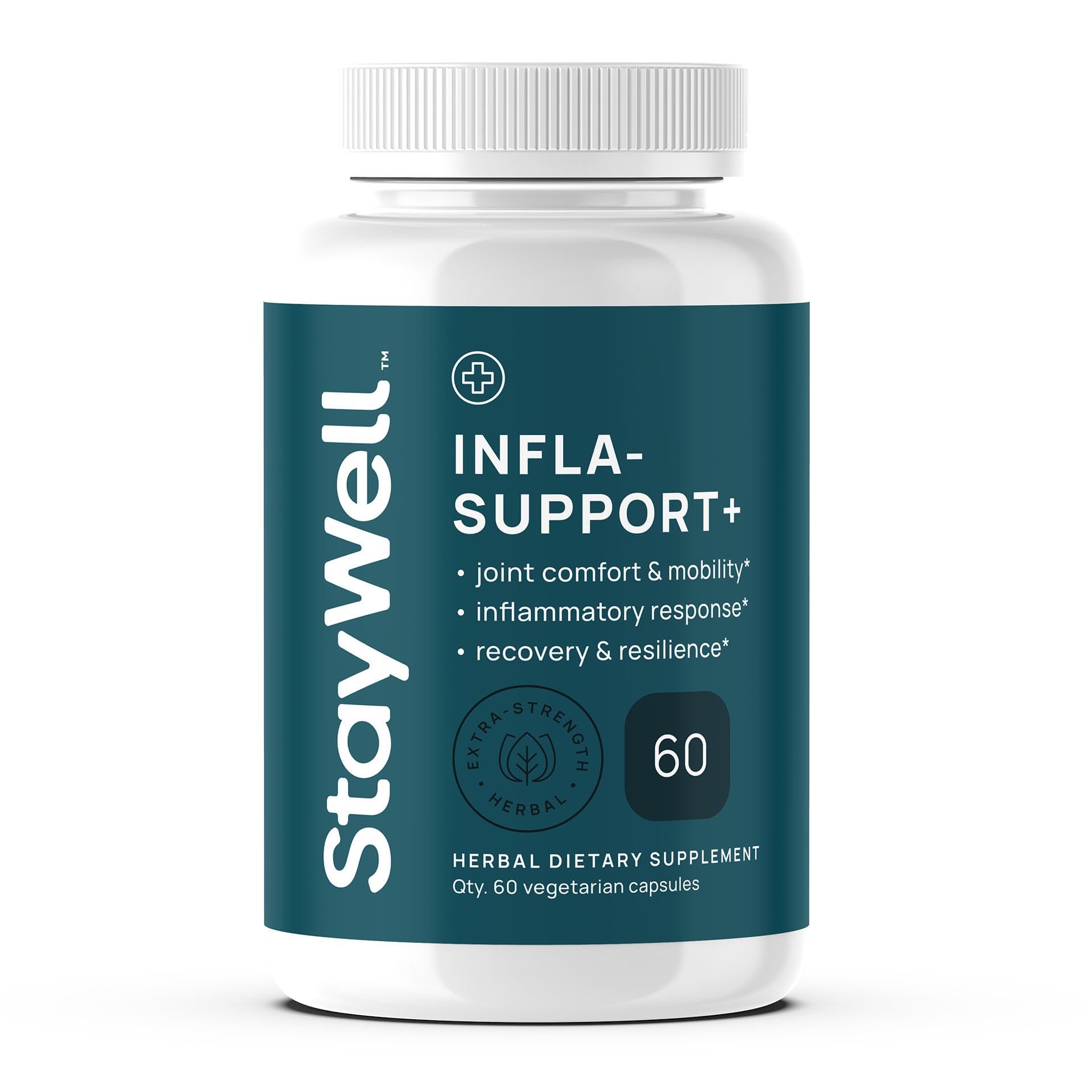 Stay-Well Naturals Infla-Support Plus 750mg Herbal Supplement Blend with Curcumin and Ashwagadha Extract, Shatavari, Kavach, Fenugreek, Pippali, Guduchi, Shilajit, Goshura and Sunthi, 60 Capsules