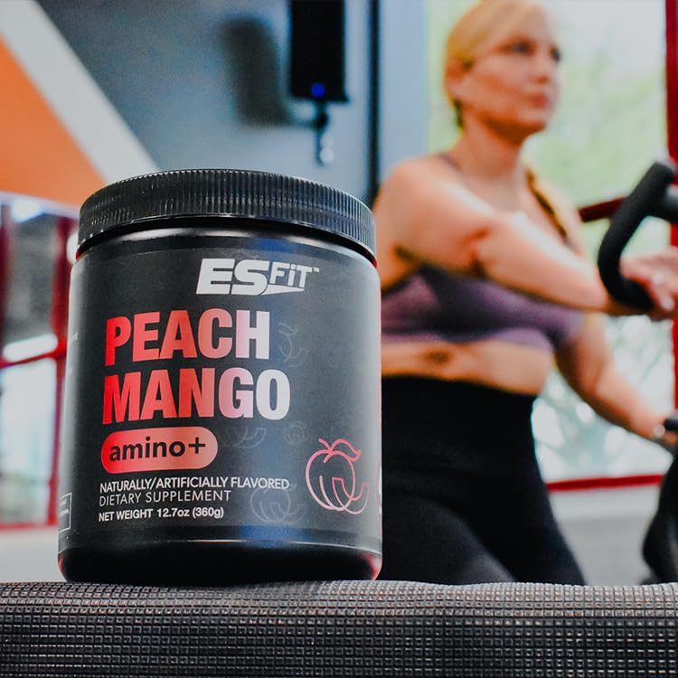 ES FIT Amino+ Powder Pre and Post Workout with Caffeine + Green Tea Extract, BCAA, Amino Acids, Zero Sugar, Low Calorie, 12.7 oz