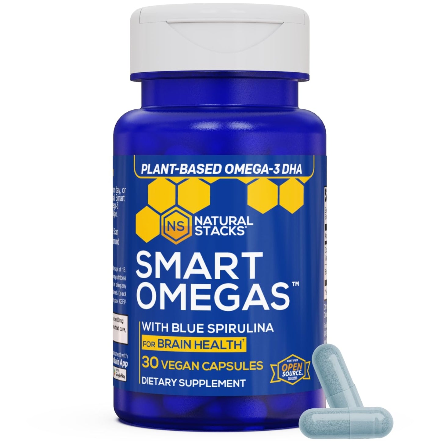 Natural Stacks Smart Omegas Algae Omega 3 with Blue Spirulina and DHA, 30 Capsules