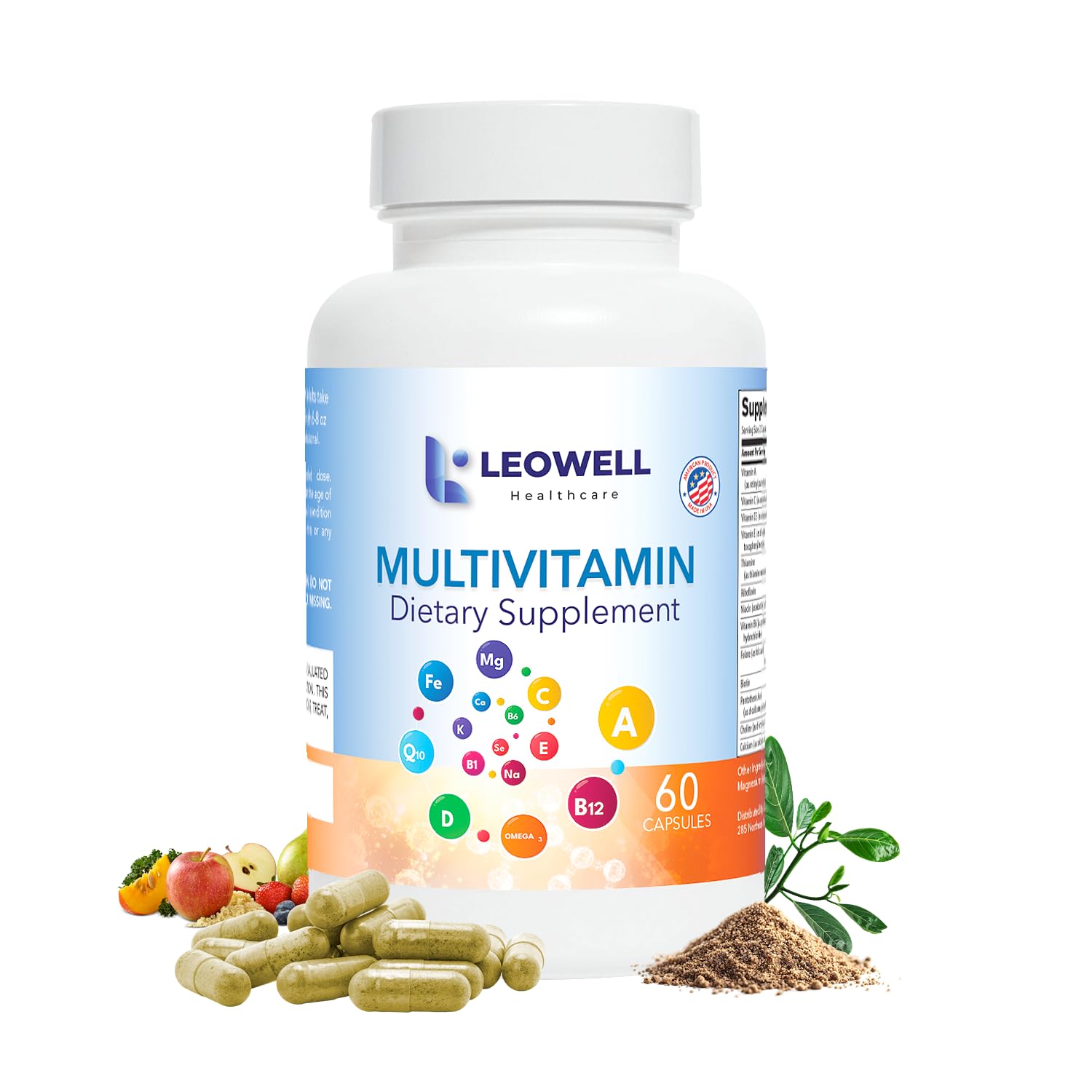 LEOWELL HEALTHCARE Leowell Multivitamin for Men & Women Daily Vitamin & Mineral Complex with Vitamin A, C, D, E, B-Complex, Zinc, Iron & Magnesium Immune & Energy Support, 60 Capsules