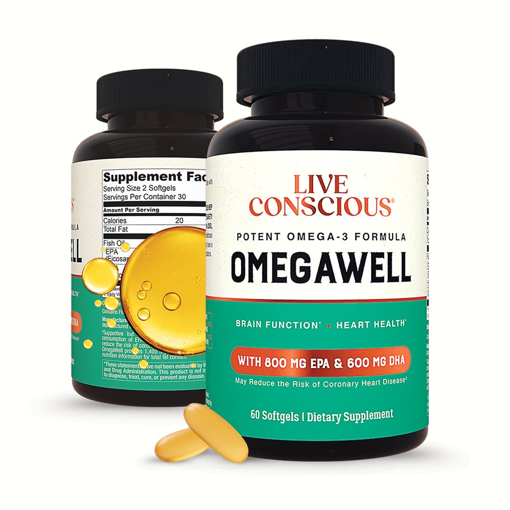 Live Conscious OmegaWell Omega 3 Fish Oil Softgels 60 Count