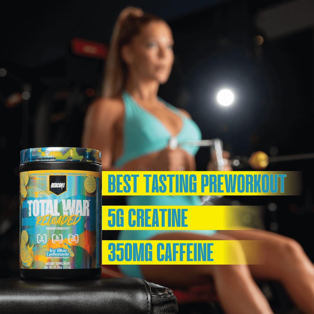 REDCON1 Total War Reloaded Pre Workout Icey Blue Lemonade Powder, 15.66 Ounce